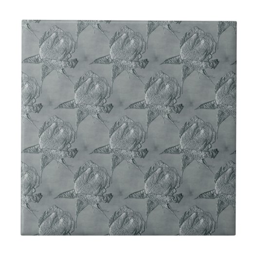 Silver Rosebuds Floral Art Tile Tegeltje (Voorkant)