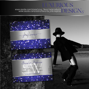 Silver Royal Blue Glitter Sparkle Stars Initialen Visitekaartje