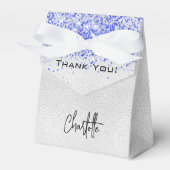 Silver royal blue glitter sparkles name bedankdoosjes (Voorkant Zijde)