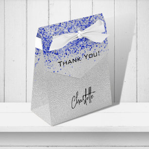 Silver royal blue glitter sparkles name bedankdoosjes