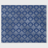 Silver Royal Blue Navy Gray Floral Damask Vip Cadeaupapier (Vlak)