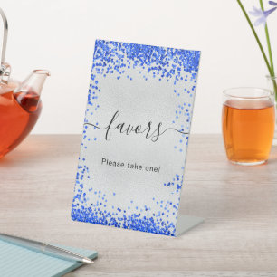 Silver royal blue party bevoordeelt reclamebord met voetstuk