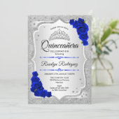 Silver Royal Blue Quinceanera Kaart (Staand voorkant)