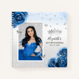 Silver Royal Blue Rozen Foto Quinceanera Guest Notitieboek