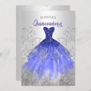 Silver Royal Blue Sparkle Dress Quinceañera Kaart