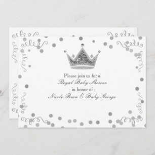 Silver Royal Crown & Confetti Party - Uitnodiginge Kaart