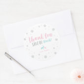 Silver, Roze & Blue Winter wonderland Dank u Ronde Sticker (Envelop)