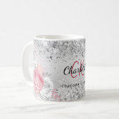 Silver roze florals elegant monogram koffiemok (Voorkant links)