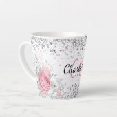 Silver roze florals elegant monogram latte mok (Linkerhoek)