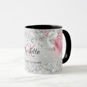 Silver roze florals elegant monogram mok (Voorkant rechts)