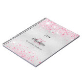 Silver roze glitter-naam monogram notitieboek (Linkerzijde)
