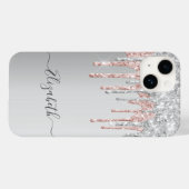 Silver roze roze roodbruine glitter drip monogram Case-Mate iPhone case (Achterkant (horizontaal))
