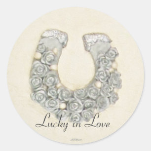 Silver Rozen Hoefijzer Weddenschap Handfasting Ronde Sticker