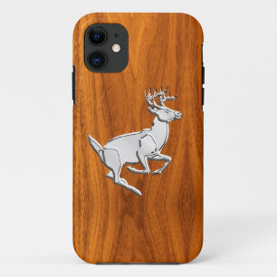 Silver Running Deer op Teak Decor iPhone 11 Hoesje