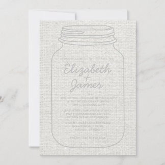 Silver Rustic Burlap Mason Jar Wedding Invitations Kaart