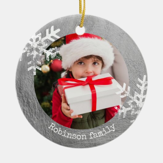 Silver Rustic Circle Photo Snowflakes Keramisch Ornament (Voorkant)