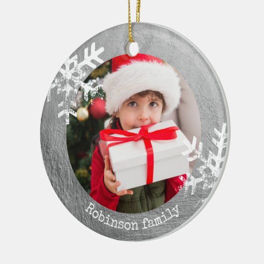 Silver Rustic Circle Photo Snowflakes Keramisch Ornament (Links)
