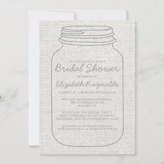 Silver Rustic Mason Jar Bridal Shower-uitnodiginge Kaart (Voorkant)