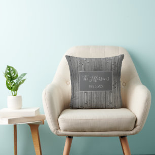 Silver Rustic Wood Farmhouse Familienaam Kussen