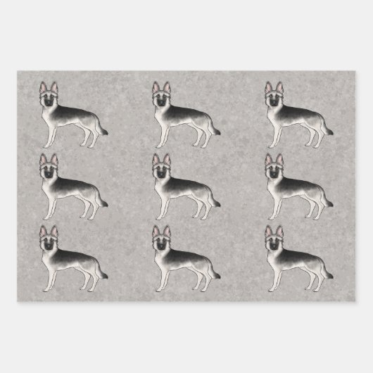 Silver Sable Duitse Herder Schattigee Cartoon Dog Inpakpapier Vel (Voorkant)