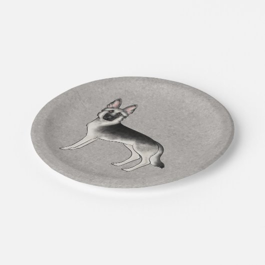 Silver Sable Duitse Herder Schattigee Cartoon GSD Papieren Bordje (Gekanteld)