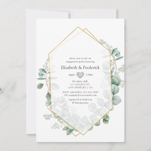 Silver Sage Eucalyptus Geometric Engagement Party Kaart (Voorkant)