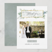 Silver Sage Eucalyptus Geometric Weddenfoto Bedankkaart (Voorkant / Achterkant)