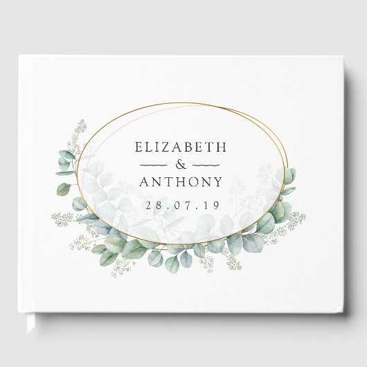 Silver Sage Eucalyptus Geometric Wedding Gastenboek (Voorkant)