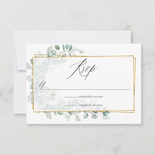 Silver Sage Eucalyptus Geometric Wedding RSVP Kaartje (Voorkant)