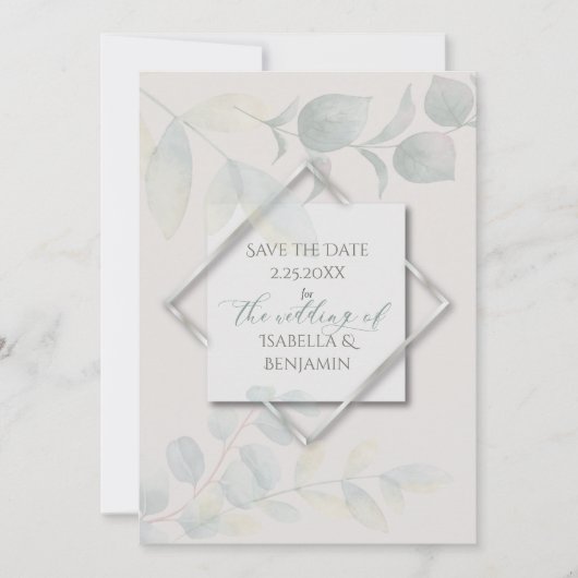 Silver Sage Eucalyptus Save the Date 2 Kaart (Voorkant)