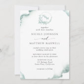 Silver Sage Waterverf, Elegant Monogram Bruiloft Kaart (Voorkant)
