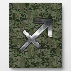 Silver Sagittarius Sign on Woodland Digital Camo Fotoplaat