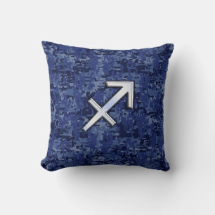 Silver Sagittarius Zodiac Sign Navy Digital Camo Kussen