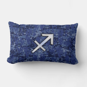 Silver Sagittarius Zodiac Sign Navy Digital Camo Kussen