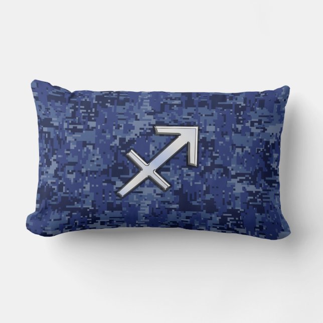 Silver Sagittarius Zodiac Sign Navy Digital Camo Kussen (Voorkant)