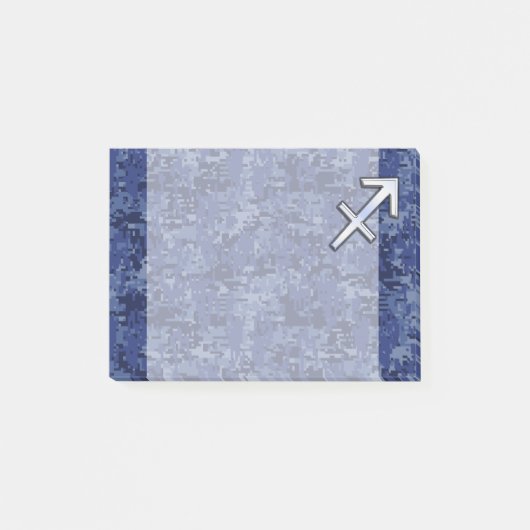 Silver Sagittarius Zodiac Sign Navy Digital Camo Post-it® Notes (Voorkant)