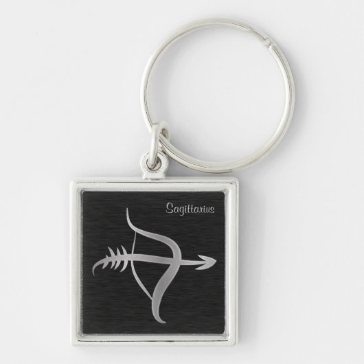 Silver Sagittarius Zodiac Sign Sleutelhanger (Voorkant)