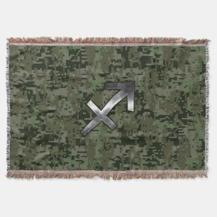Silver Sagittarius Zodiac Woodland Digital Camo Deken