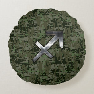 Silver Sagittarius Zodiac Woodland Digital Camo Rond Kussen