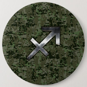 Silver Sagittarius Zodiac Woodland Digital Camo Ronde Button 6,0 Cm
