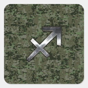 Silver Sagittarius Zodiac Woodland Digital Camo Vierkante Sticker