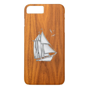 Silver Sail Boat op Teak Veneer Decor iPhone 8 Plus / 7 Plus Hoesje