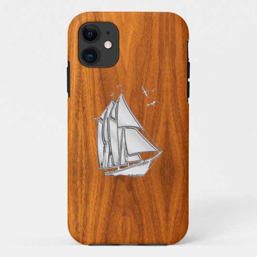 Silver Sailboot op Teak Veneer Styles Case-Mate iPhone Case (Achterkant)