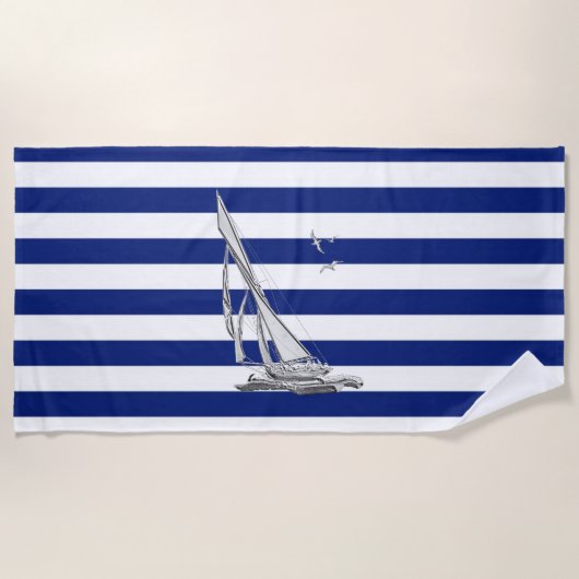 Silver Sailing op het Nautical Stripes Decor Strandlaken (Voorkant)