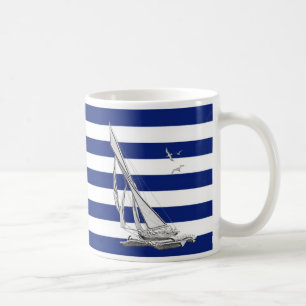 Silver Sailing op Nautical Stripes Koffiemok