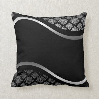 Silver Satin Damask zwarte zirl Kussen