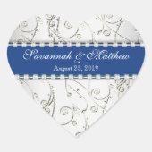 Silver Save the Date Lapis Blue Wedding Seal Hart Sticker (Voorkant)