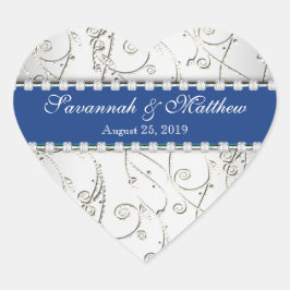 Silver Save the Date Lapis Blue Wedding Seal Hart Sticker