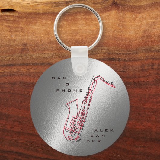 Silver Saxophone Illustratie Moderne saxofonist Sleutelhanger (Voorkant)