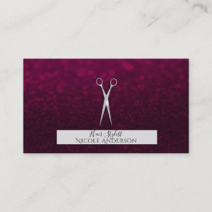 Silver Scissors Burgundy Glitter Hair Stylist Visitekaartje